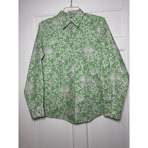 Foxcroft Women’s 4 Non-Iron Stretch Paisley Green/White Button Shirt Classic
